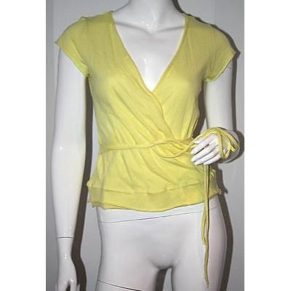 VELVET by Graham & Spencer YELLOW Waist Belt CROSSOVER Top SHIRT Made in USA M - Picture 1 of 1